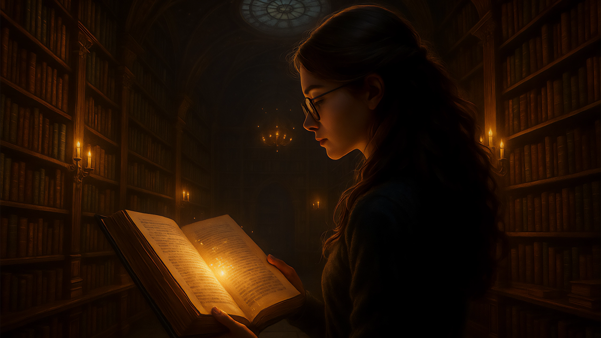 Person reading a glowing book